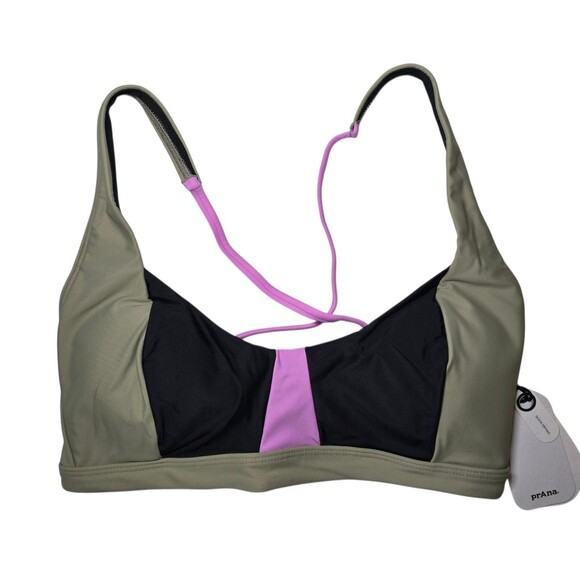 NWT PrAna Tulum Bikini Top Women's Size Medium Black Color Block Quick Drying - Picture 3 of 10